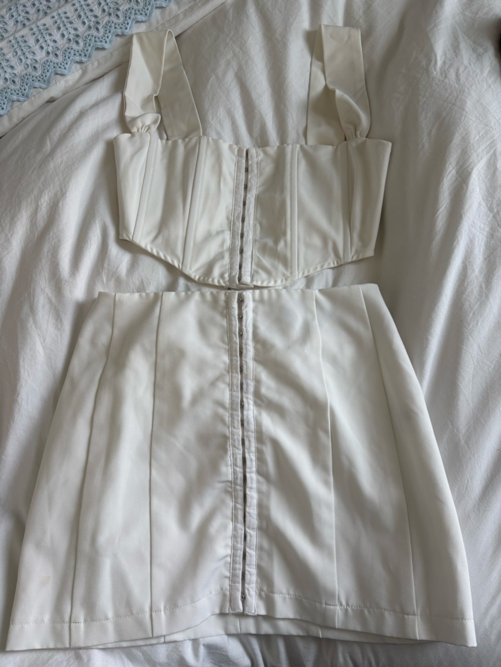 White Fox Two-Piece Corset Top and Skirt Set